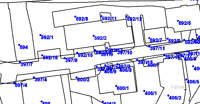 Parcela st. 397/9 v KÚ Drahovice, Katastrální mapa