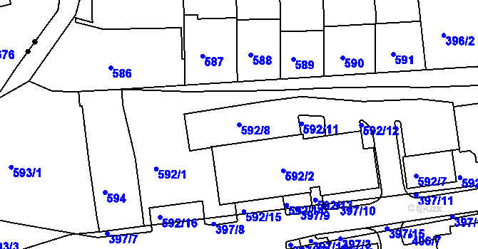 Parcela st. 592/8 v KÚ Drahovice, Katastrální mapa