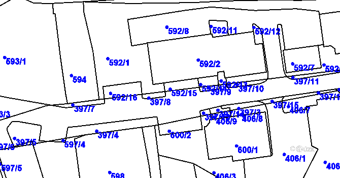 Parcela st. 592/15 v KÚ Drahovice, Katastrální mapa