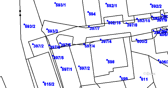Parcela st. 597/4 v KÚ Drahovice, Katastrální mapa
