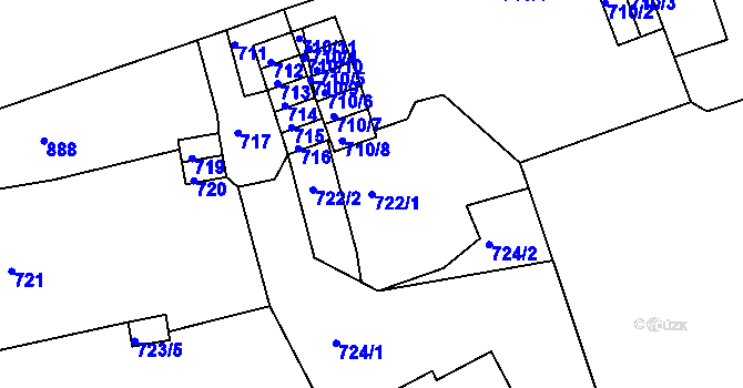 Parcela st. 722/1 v KÚ Drahovice, Katastrální mapa