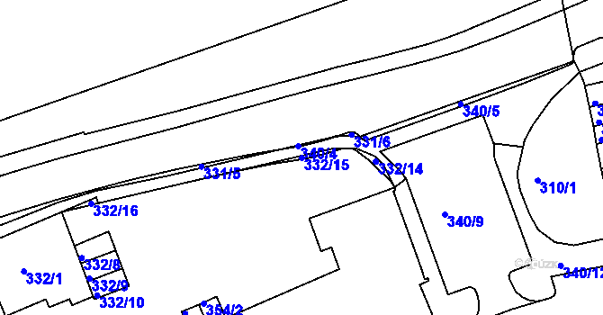 Parcela st. 332/15 v KÚ Drahovice, Katastrální mapa