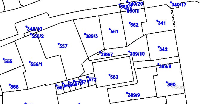Parcela st. 389/7 v KÚ Drahovice, Katastrální mapa