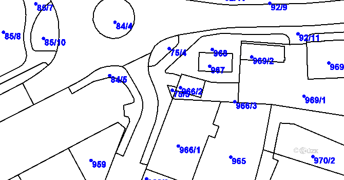 Parcela st. 75/5 v KÚ Drahovice, Katastrální mapa