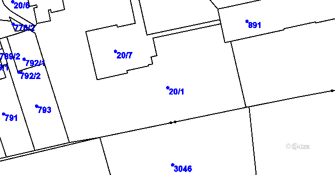 Parcela st. 20/1 v KÚ Drahovice, Katastrální mapa