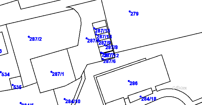 Parcela st. 287/7 v KÚ Drahovice, Katastrální mapa