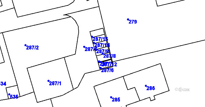 Parcela st. 287/8 v KÚ Drahovice, Katastrální mapa