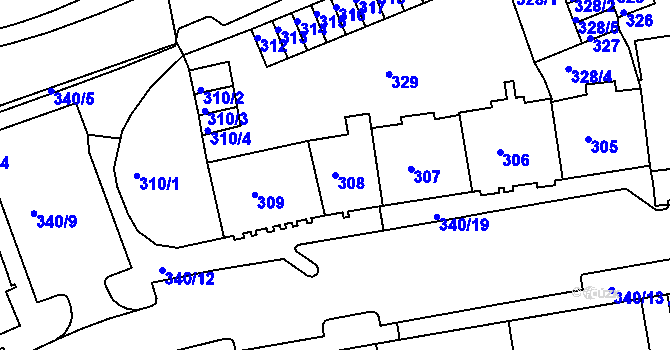 Parcela st. 308 v KÚ Drahovice, Katastrální mapa