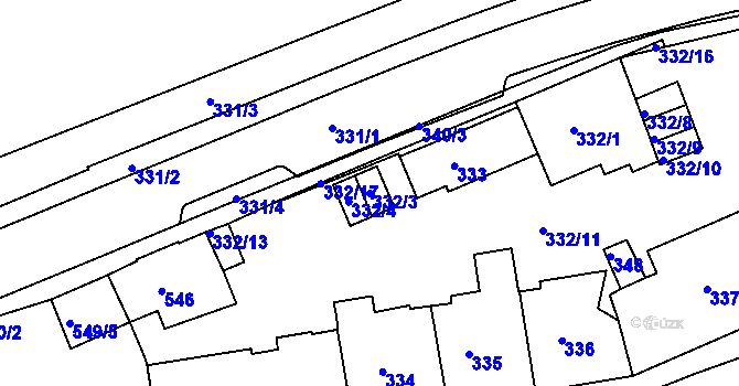 Parcela st. 332/3 v KÚ Drahovice, Katastrální mapa