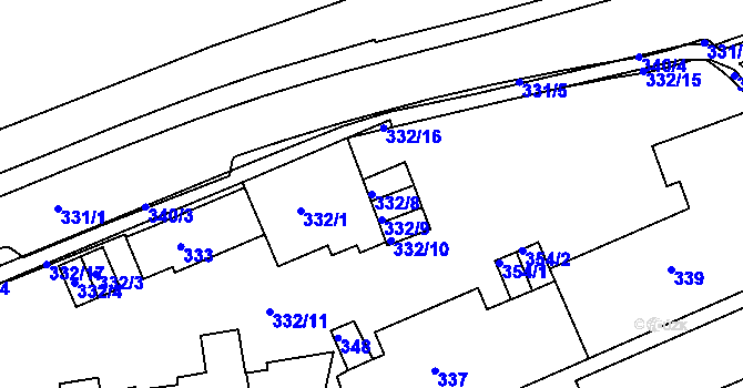 Parcela st. 332/8 v KÚ Drahovice, Katastrální mapa