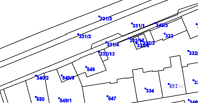 Parcela st. 332/13 v KÚ Drahovice, Katastrální mapa