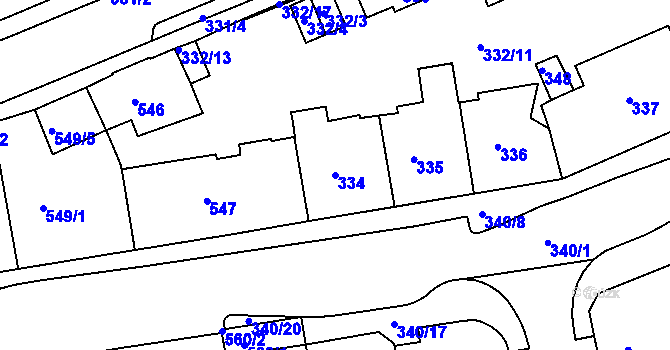 Parcela st. 334 v KÚ Drahovice, Katastrální mapa