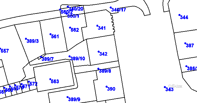 Parcela st. 342 v KÚ Drahovice, Katastrální mapa