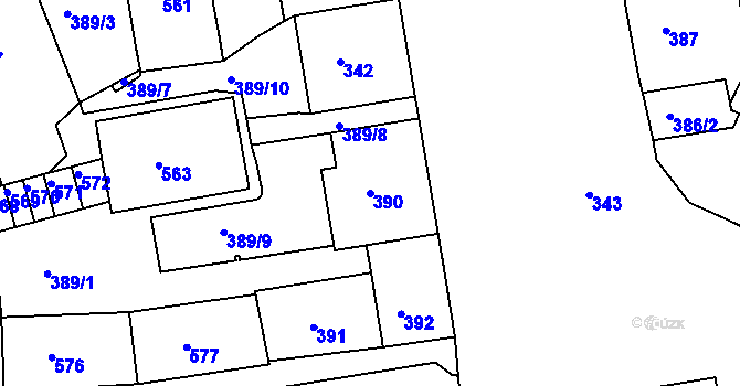 Parcela st. 390 v KÚ Drahovice, Katastrální mapa