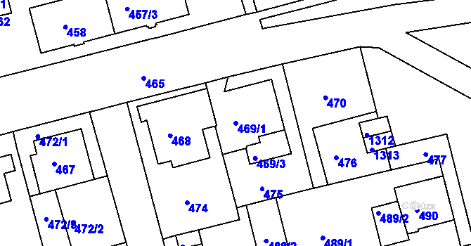 Parcela st. 469/1 v KÚ Drahovice, Katastrální mapa