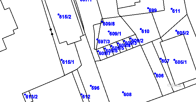 Parcela st. 609/7 v KÚ Drahovice, Katastrální mapa