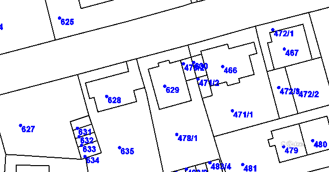 Parcela st. 629 v KÚ Drahovice, Katastrální mapa