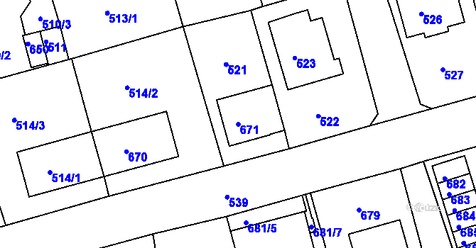 Parcela st. 671 v KÚ Drahovice, Katastrální mapa