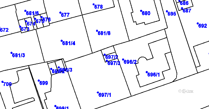 Parcela st. 697/2 v KÚ Drahovice, Katastrální mapa