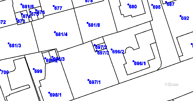 Parcela st. 697/3 v KÚ Drahovice, Katastrální mapa