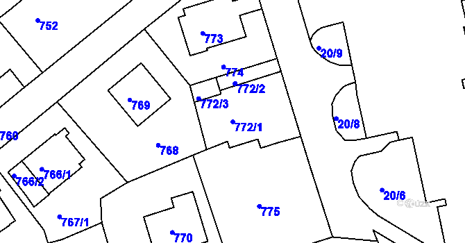 Parcela st. 772/1 v KÚ Drahovice, Katastrální mapa