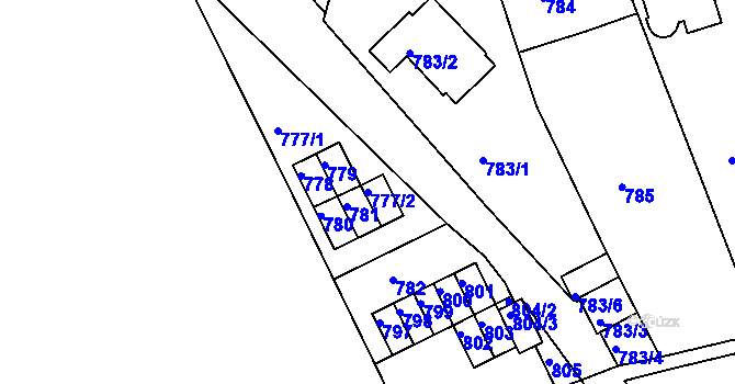 Parcela st. 777/2 v KÚ Drahovice, Katastrální mapa