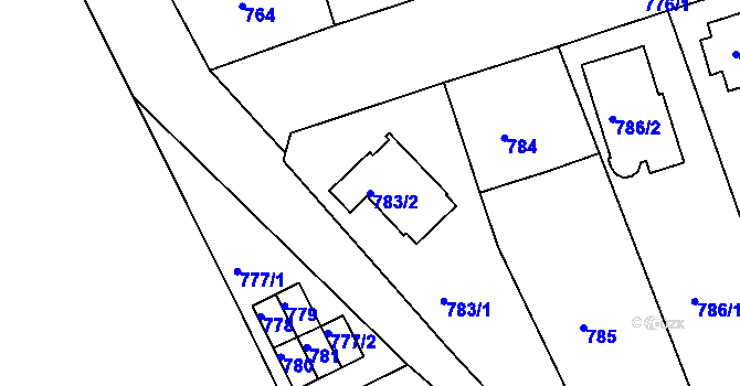 Parcela st. 783/2 v KÚ Drahovice, Katastrální mapa