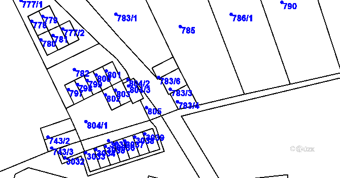 Parcela st. 783/3 v KÚ Drahovice, Katastrální mapa