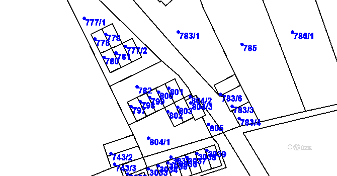 Parcela st. 801 v KÚ Drahovice, Katastrální mapa