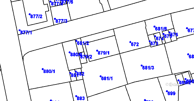 Parcela st. 879/1 v KÚ Drahovice, Katastrální mapa