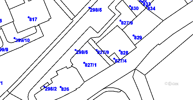 Parcela st. 827/9 v KÚ Drahovice, Katastrální mapa