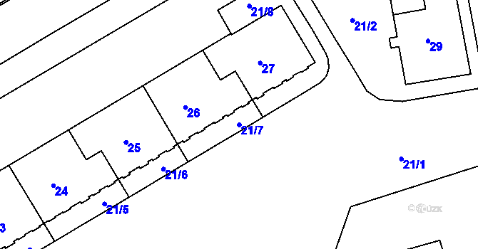 Parcela st. 21/7 v KÚ Drahovice, Katastrální mapa