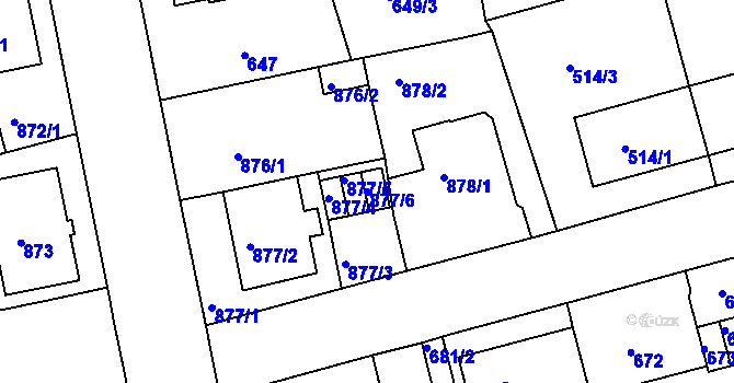 Parcela st. 877/6 v KÚ Drahovice, Katastrální mapa