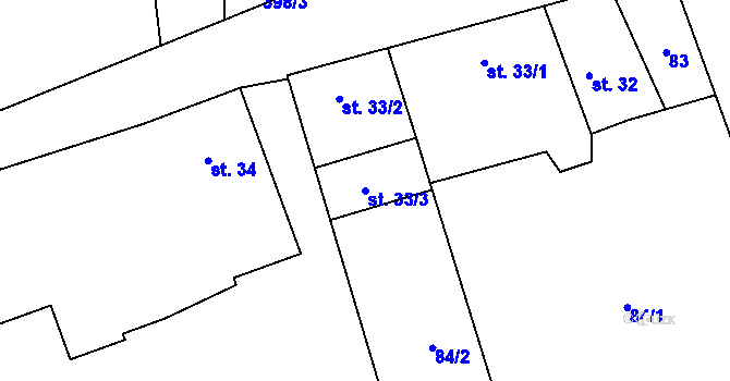 Parcela st. 33/3 v KÚ Budňany, Katastrální mapa
