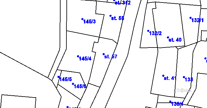 Parcela st. 57 v KÚ Budňany, Katastrální mapa