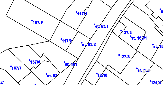 Parcela st. 63/2 v KÚ Budňany, Katastrální mapa