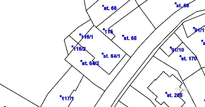 Parcela st. 64/1 v KÚ Budňany, Katastrální mapa