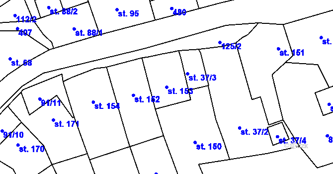 Parcela st. 153 v KÚ Budňany, Katastrální mapa