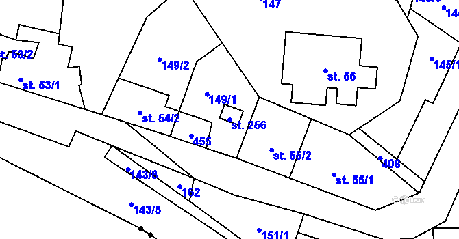 Parcela st. 256 v KÚ Budňany, Katastrální mapa