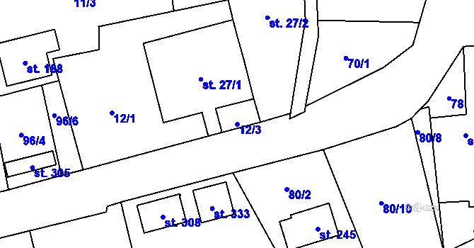 Parcela st. 12/3 v KÚ Budňany, Katastrální mapa