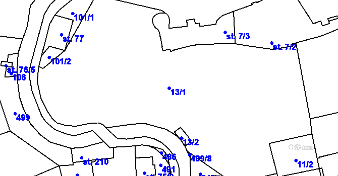 Parcela st. 13/1 v KÚ Budňany, Katastrální mapa