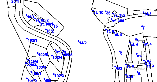 Parcela st. 14/2 v KÚ Budňany, Katastrální mapa