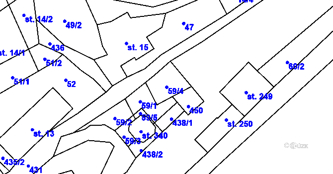 Parcela st. 59/4 v KÚ Budňany, Katastrální mapa
