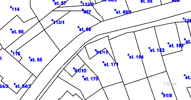Parcela st. 91/11 v KÚ Budňany, Katastrální mapa