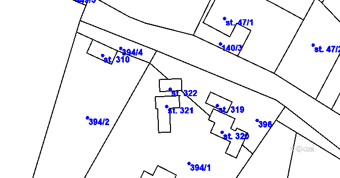 Parcela st. 322 v KÚ Budňany, Katastrální mapa