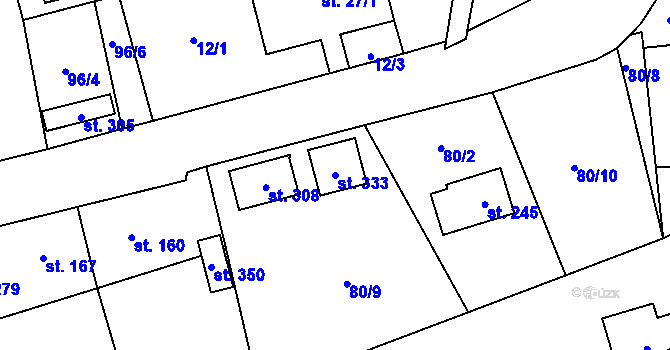 Parcela st. 333 v KÚ Budňany, Katastrální mapa