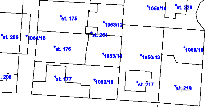 Parcela st. 1053/14 v KÚ Poučník, Katastrální mapa