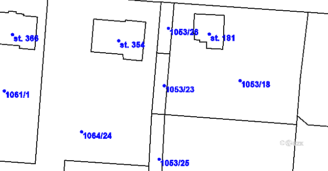 Parcela st. 1053/23 v KÚ Poučník, Katastrální mapa