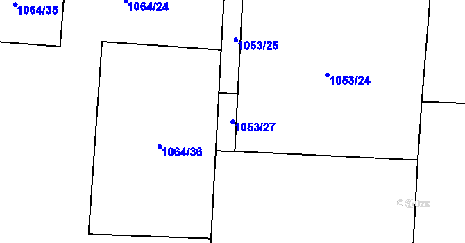 Parcela st. 1053/27 v KÚ Poučník, Katastrální mapa