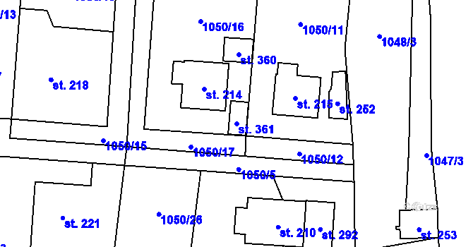 Parcela st. 361 v KÚ Poučník, Katastrální mapa